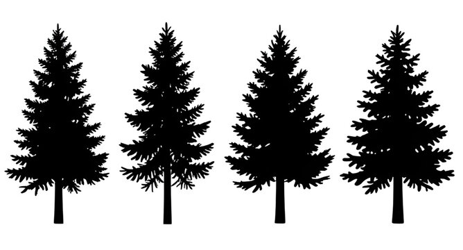 pine, fir, spruce, tree, silhouette, black, forest, evergreen, nature, woodland, conifer, landscape, vector, illustration, outdoor, winter, foliage