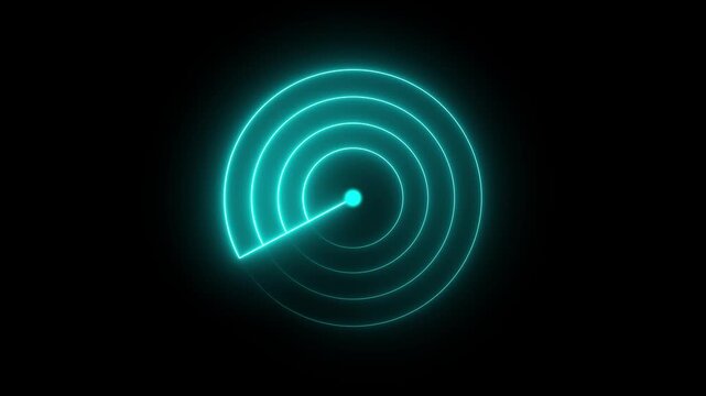 Glowing neon radar technology animation on transparent background