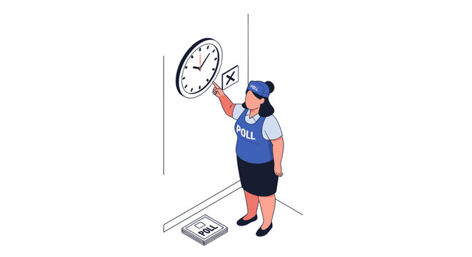 Poll Worker Adjusting Clock During Election Day Activities.