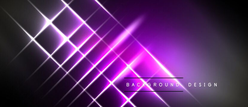 Dark background features vibrant purple neon lines forming diagonal grid pattern. Modern design element, sleek presentation.