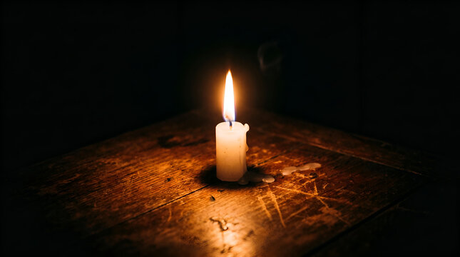 Single burning candle in dark for International Missing Children&rsquo;s Day remembrance vigil
