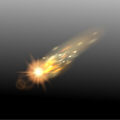 Meteors with comets and space bodies on transparent. Vector neon glowing fast moving particles, shooting stars and meteor shower. Falling asteroids in galaxy, cosmos universe, outer space © Hussain