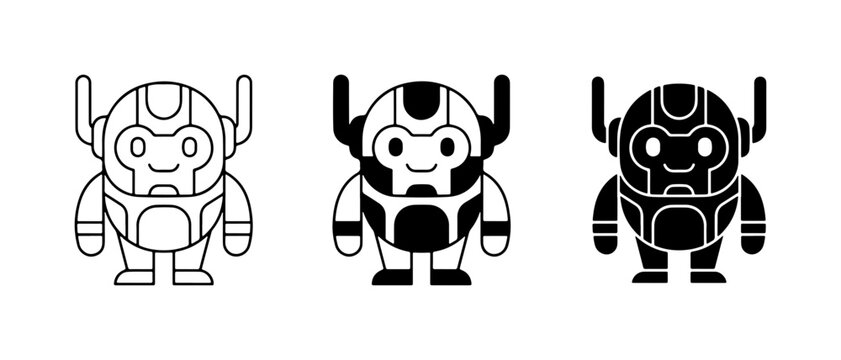 Cute Robot Icons, Futuristic Android Character Set, Sci-Fi Character Design, Vector Illustrations for Technology and Gaming
