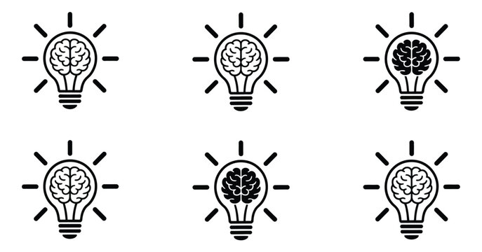 Brain in light bulb creative idea lamp icon showing inspiration intelligence problem solving learning and knowledge growth abstract thinking visual design
