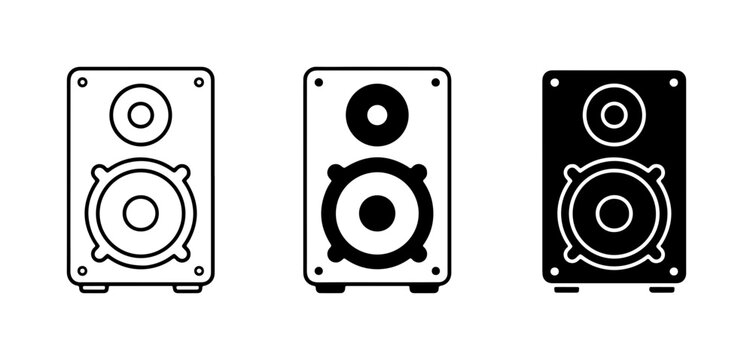 Audio Speaker Icons, Sound System Vector Graphics, Music Equipment Symbols, Set of 3