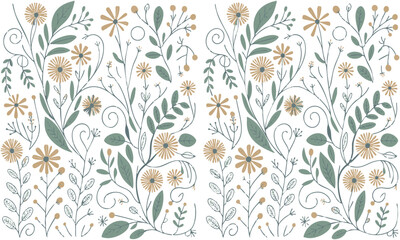 Fototapeta premium Decorative seamless floral wallpaper vector with modern botanical doodles.