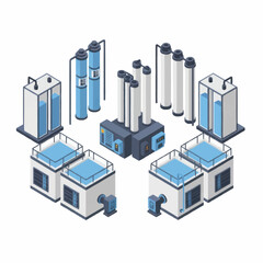 Fototapeta premium Industrial Water Purification Plant Equipment Isometric Illustration.