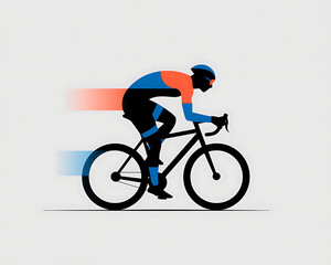 Naklejka premium Silhouette of a cyclist in motion with colorful streaks representing speed against a white background