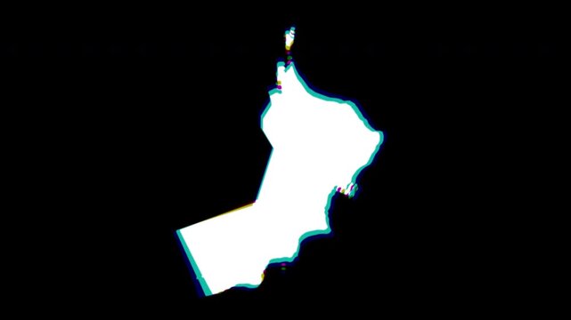 Oman white and chromatic abstract map pop animation black background