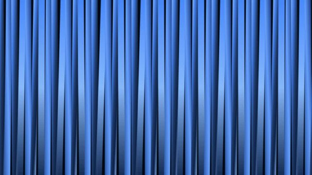 Vertical rotating glass louvers pivoting with sapphire blue and soft sky gradients creating venetian blind light play on dark midnight canvas