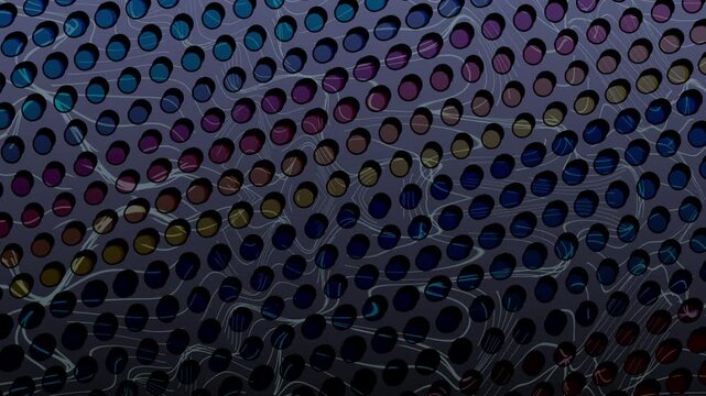 Colorful abstract dot pattern animation with dynamic geometric symmetry and smooth motion, ideal for creative and modern visual backgrounds.