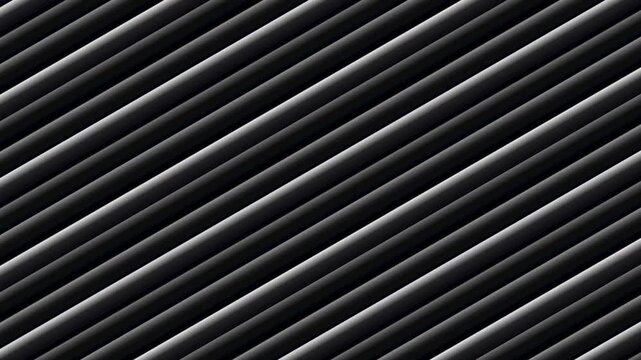 Luminous 3D neon tube ridges angled at thirty degrees cycling through elegant silver grey and white monochrome on deep black background