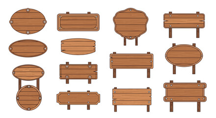 Fototapeta premium Collection of various empty wooden signboards and rustic banners