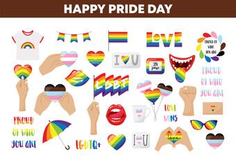 Fototapeta premium Pride celebration elements vector collection with colorful symbols