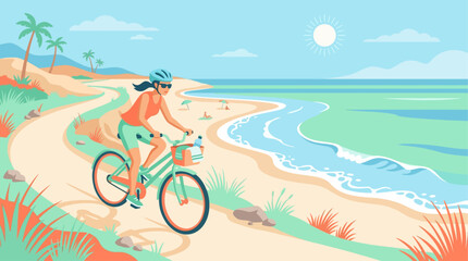 Fototapeta premium Beach Vacation Coastal Landscape Summer Illustration Design