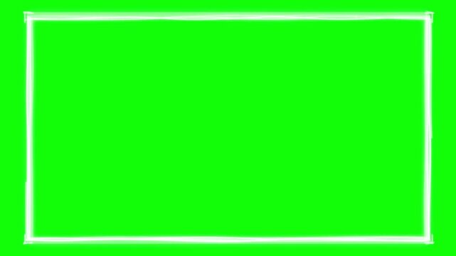 Hand drawn white scribble border frame sketching itself with wobble jitter effect on green screen overlay
