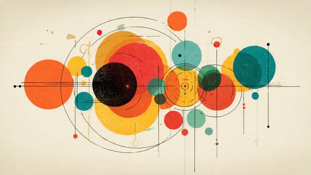 Abstract Celestial Symphony: An artistic abstract composition of celestial orbs, each bursting with vibrant colors and interconnected by delicate lines.