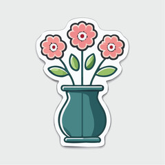 Obraz premium Stylized Pink Flowers in a Teal Vase