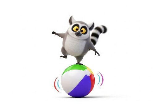 Cute Lemur Balancing on a Beach Ball