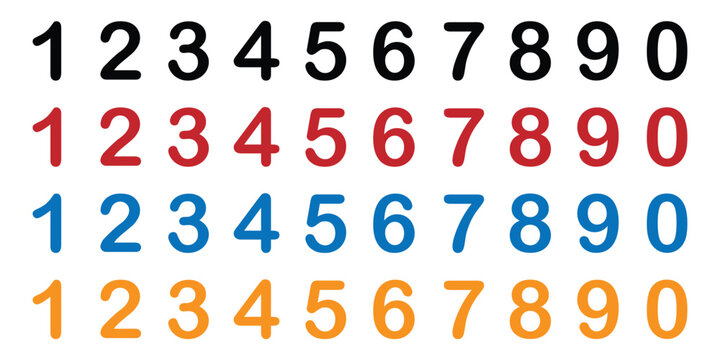 Colorful collection of comic style rounded numbers set from zero to nine, black, red, blue, orange, vector illustration elements.