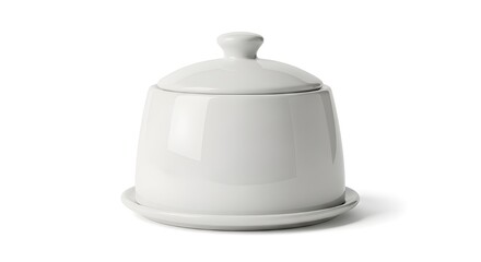 Fototapeta premium Ceramic Butter Crock On White Solid Background, Traditional Dish For Keeping Butter Fresh At Room Temperature, Ideal For Daily Kitchen Use