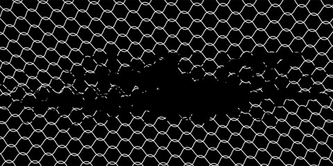 Fishing or soccer net. Repeated hexagon pattern. Black wired mesh texture isolated on white background.ilustrasion modern. © Asroful