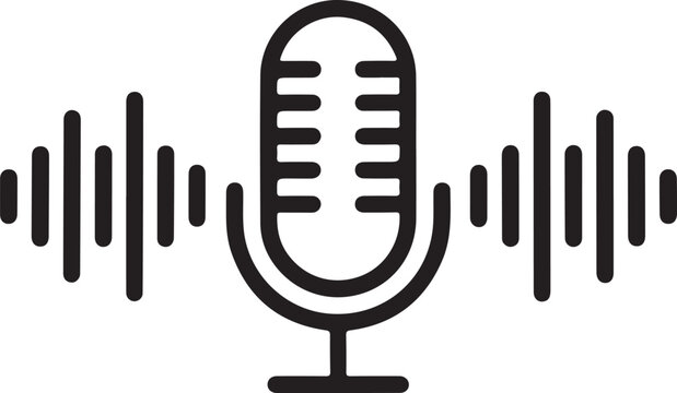 Microphone icon with sound waves on transparent background for audio recording concept
