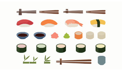 Traditional Japanese sushi set with nigiri maki rolls chopsticks and authentic restaurant food elements © MdBiplob