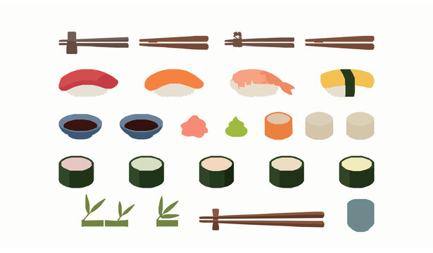 Traditional Japanese sushi set with nigiri maki rolls chopsticks and authentic restaurant food elements