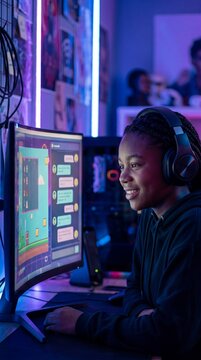 An engaged individual is absorbed in a thrilling gaming session. This is captured in a vibrant and dynamic environment, which depicts the immersive digital world of gaming.