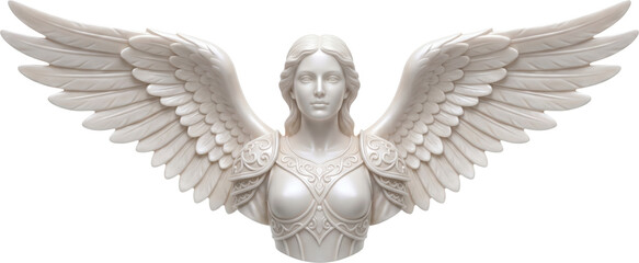 Obraz premium Majestic female angel sculpture with wings isolated on transparent background