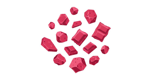 Set of Ruby Chocolate Pieces and Pink Gemstone Chunks Isolated on White Background for Dessert and Food Design