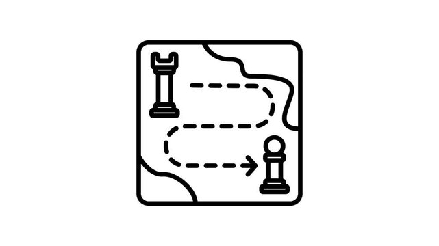 Strategy map Icon, Minimalist Outline Animation, Seamless Loop, 4K Transparent Background