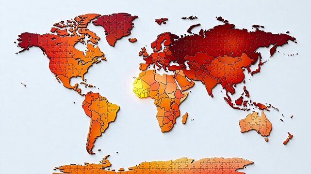 World map puzzle in warm colors for creative digital media and visual arts
