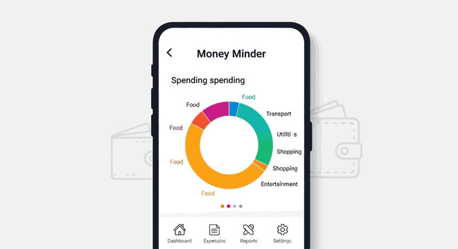 Mobile app interface displaying colorful pie chart for personal finance management.