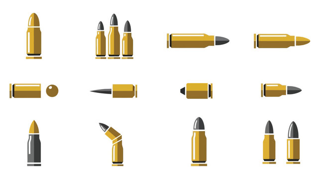 Collection of diverse firearm ammunition and bullet icons for weapon design.