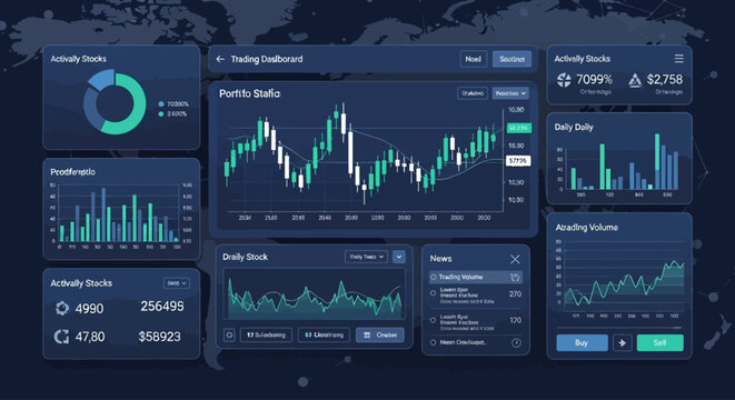 Modern digital trading dashboard with real-time financial data and analytics.