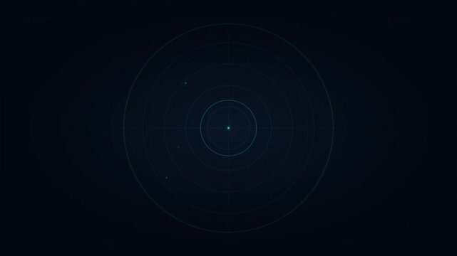 Green radar scanner with rotating sweep line blip targets and concentric rings on dark military grid display