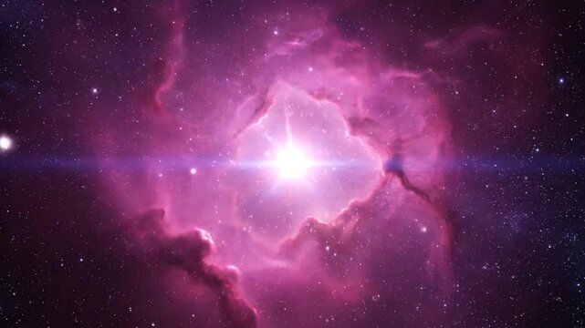Vibrant pink nebula with bright star in deep cosmic space