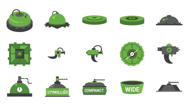 Underwater sea mine vector icons set, explosive military naval weapon devices collection.