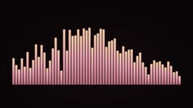 Audio equalizer bars bouncing in elegant rose gold blush to peach gradient with soft glow on dark mauve background