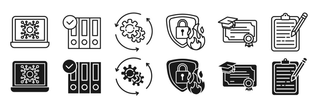 ISO27001 icon set. information security management system (ISMS) with an icon of technology