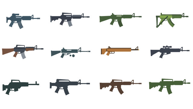 Modern automatic rifles and carbines in various designs, colors, and configurations.
