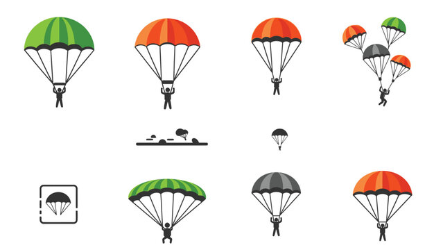 Set of parachute jump icons isolated on white background.