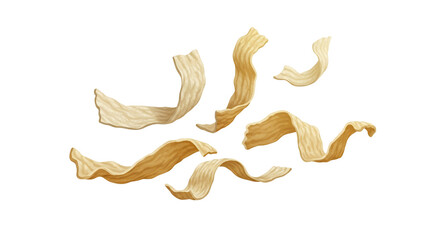 Obraz premium Wavy brown flakes and thin organic strips isolated on white background