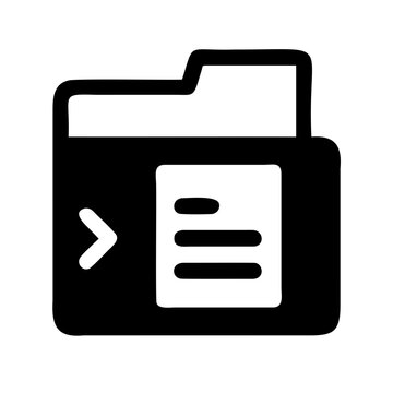 Folder icon with document and code symbol - Simple black and white folder icon showing a document and code snippet inside