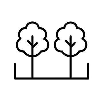 Two simple trees icon with ground line - Minimalist vector illustration of two small trees standing on a clean line representing ground.