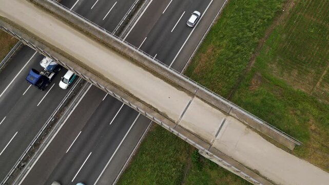 Elevated Highway: A modern highway interchange, showcasing the intersection of multiple roadways with a pedestrian overpass. A visual of urban infrastructure and the flow of modern transport.