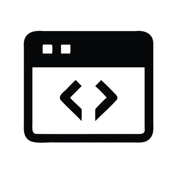 Modern code editor window with curly braces icon - Minimalist black window displaying code snippet and curly braces symbol for programming or development use.