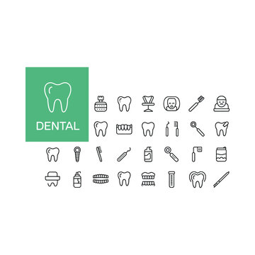 Dental care icons set line style white background
